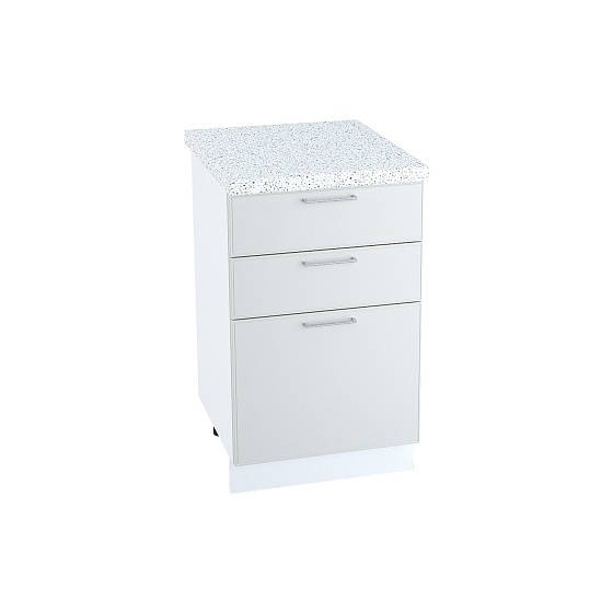 Шкаф нижний 3 ящика Кухня Мемфис 500 мм Белый - Атласный серый