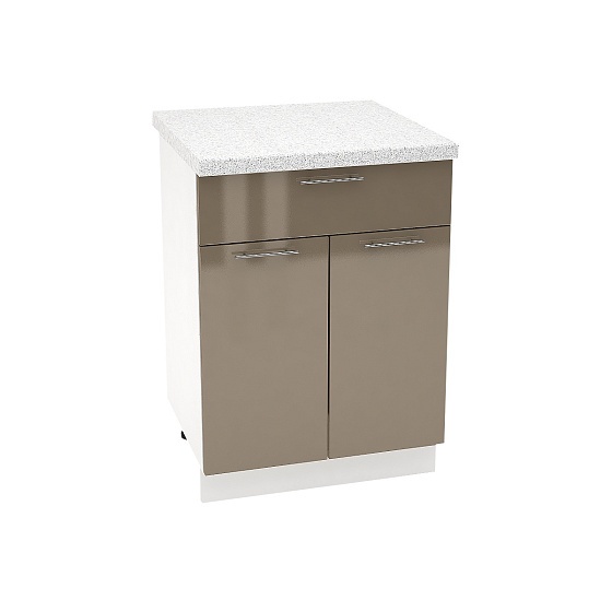Шкаф нижний 1 ящик Кухня Валерия 600 мм Белый - Капучино глянец