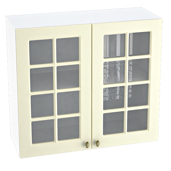 Шкаф верхний с 2 створками со стеклом Кухня Прованс 800 мм Белый - Ваниль