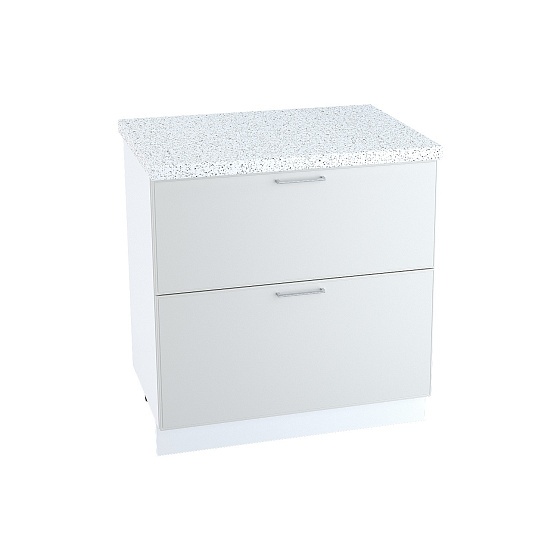 Шкаф нижний 2 ящика Кухня Мемфис 800 мм Белый - Атласный серый