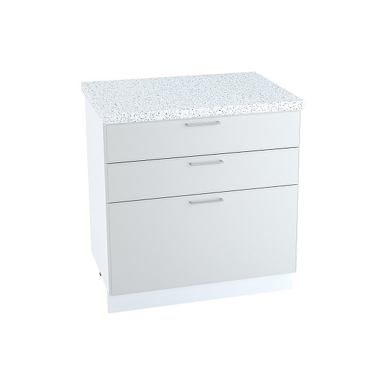 Шкаф нижний 3 ящика Кухня Мемфис 800 мм Белый - Атласный серый
