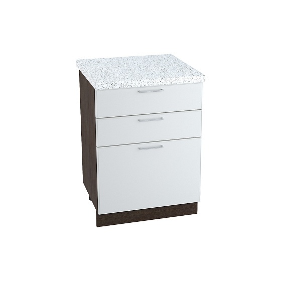 Шкаф нижний 3 ящика Кухня Мемфис 600 мм Дуб кальяри - Атласный серый