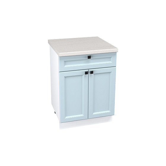 Шкаф нижний 1 ящик с 2 створками Кухня Тулиппа 600 мм Белый - Небесно-голубой